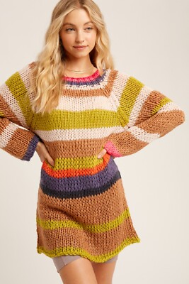 Listicle Handmade Multicolor Striped Pullover Knit Pullover Sweater