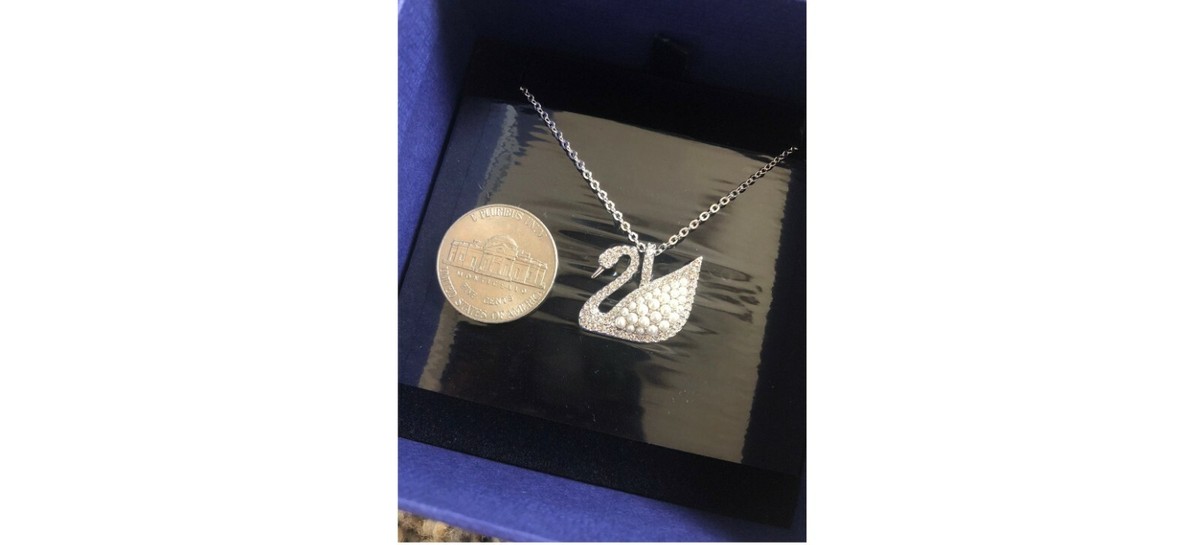 Swarovski 5411791 Iconic Swan White Pearl Crystal Pendant Necklace