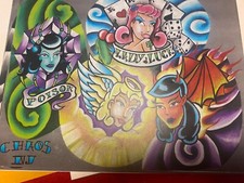 Hand drawn Rare Poison Lady Luck women exotic signed Tattoo flash