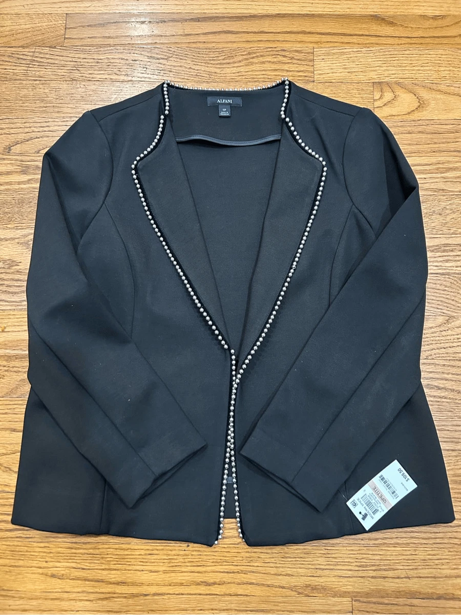 Alfani Womens Beaded Edge Blazer Formal Casual Jacket. Size 12P. Black. New