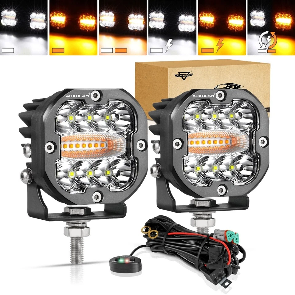 Auxbeam 3" para-choque dianteiro LED luz de trabalho cápsulas branco âmbar 6 modos para Ford F-250 - Imagem 2 de 4