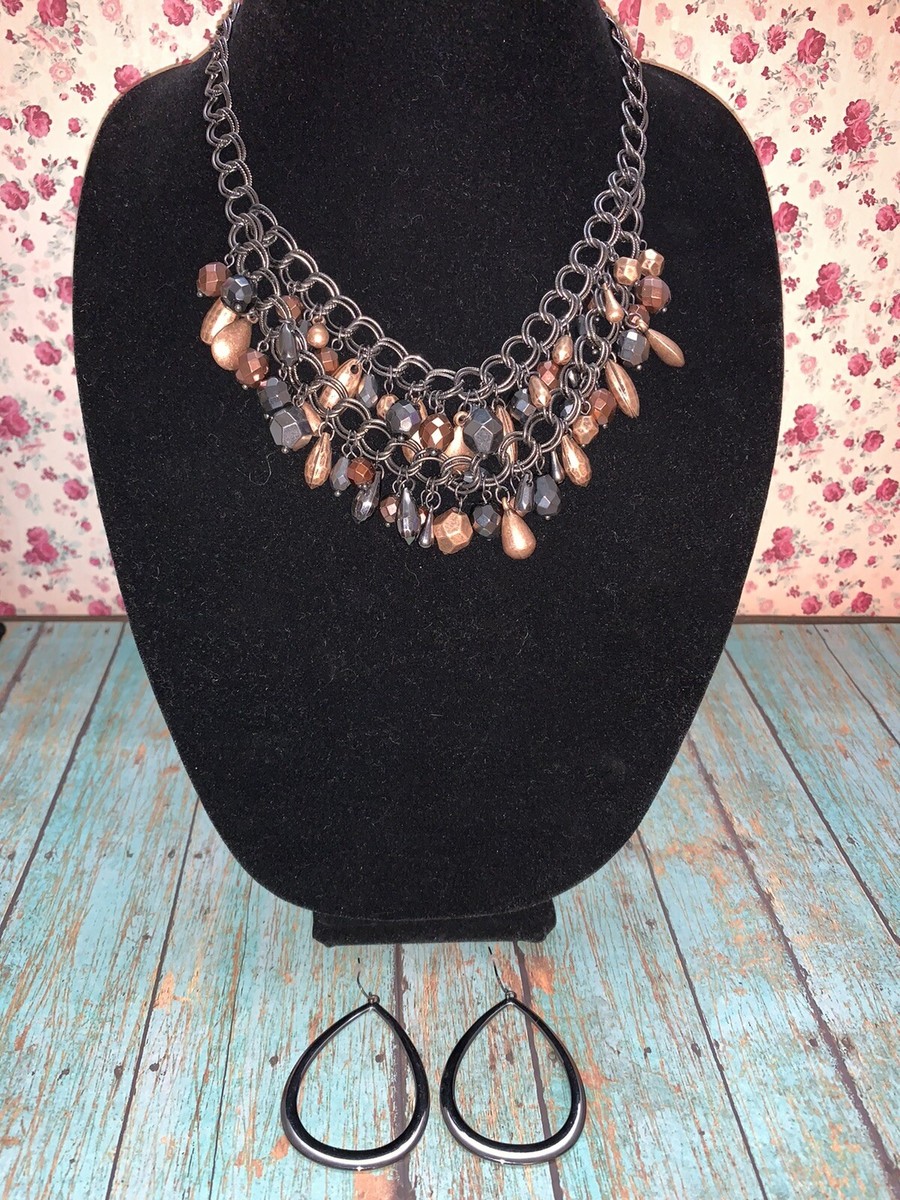 VINTAGE RETIRED SIGNED PREMIER DESIGNS BLACK BEADED NECKLACE AND EARRINGS