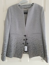 Women's Emporio Armani Wool Print Blazer Grey Color Size It 48 / Uk L - Bnwt