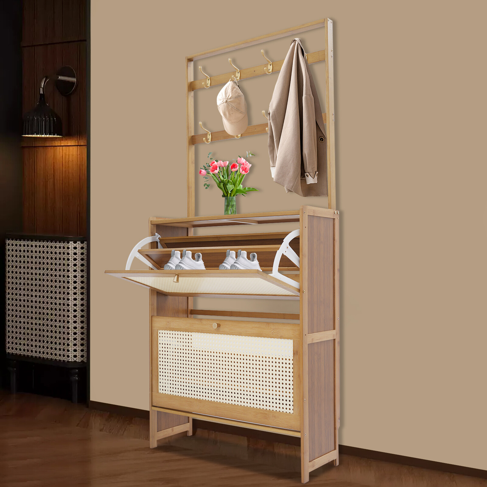 Tawny 2-Tier Flip Door Shoe Cabinet for Entryway & Living Room Storage