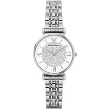 GENUINE EMPORIO ARMANI GIANNI AR1925 SILVER CRYSTALS WHITE DIAL WOMENS WATCH NEW
