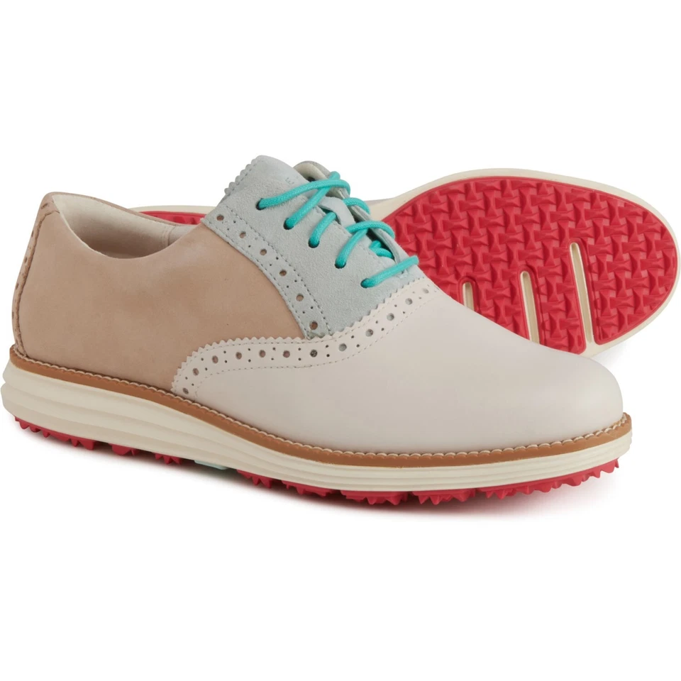 Cole Haan OriginalGrand Shortwing Oxford Golf Shoes Women's Size 9.5 Sesame/Blue