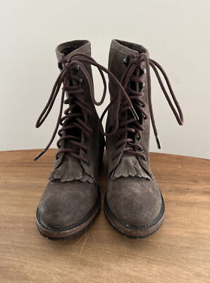 Vintage Shoe Company Womens $330 Kimberly Lace Up Boots 6.5 M Forest Green Suede