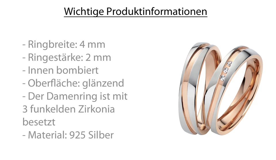 925 Silberring Verlobungsringe Trauringe Eheringe Partnerringe+ Gravur Damenring - Bild 2 von 4