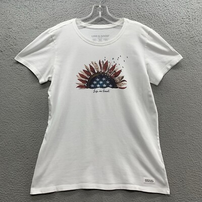 Life is Good Crusher Tee T-shirt Women s M Stars Flag USA Sunflower Patriotic