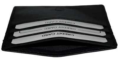 Cuir Véritable Slim Un Rabat Carte Argent Support Noir Neuf - Photo 1/4