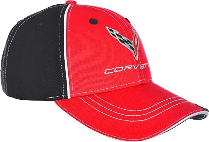 JH Design Group Men's Chevy Corvette C7 Logo Cap - Adjustable Snapback Hat (Red, White & Black) - View #4
