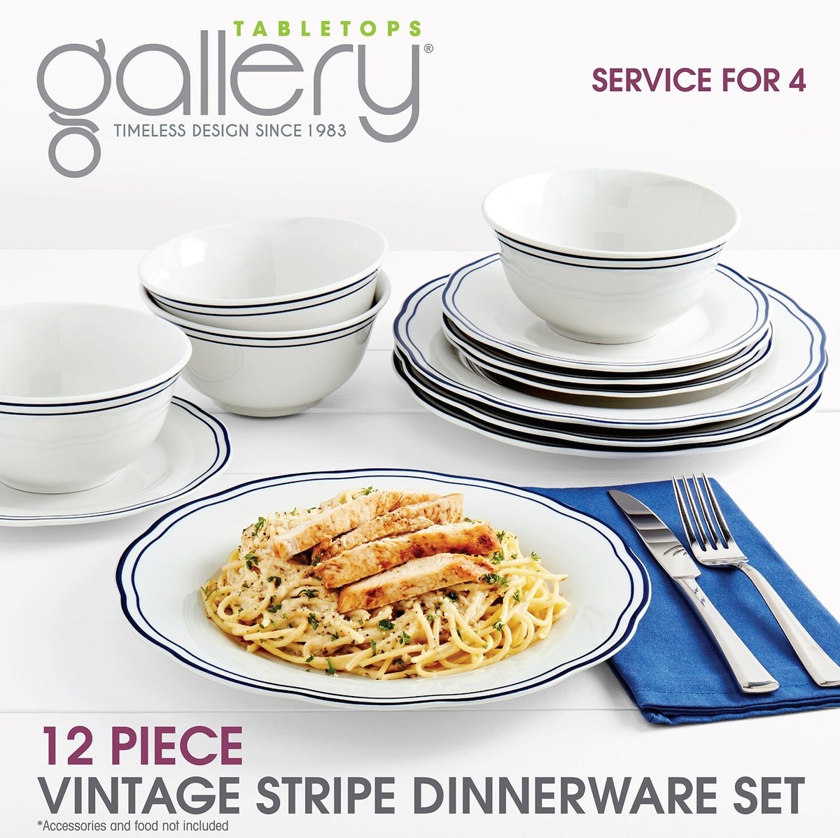 Tabletops Gallery 12Pc Vintage Stripe Dinnerware Set UK
