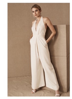 JILL STUART BHLDN Mara Jumpsuit 0 Ivory White Halter Wide Leg Wedding Bride NWT