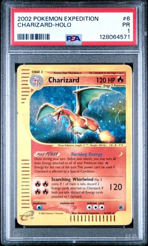 POKEMON 2002 CHARIZARD-HOLO EXPEDITION #6 PSA 1