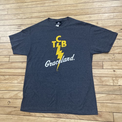 Graceland T Shirt Elvis Presley Men L Gray Yellow Rock Lighting TCB Graphic 42" - Picture 18 of 23