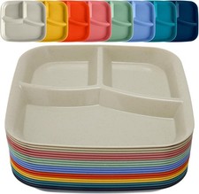20 Pcs Plastic Divided Plates W/ 3 Compartments Adult 9 Inch Portion Control