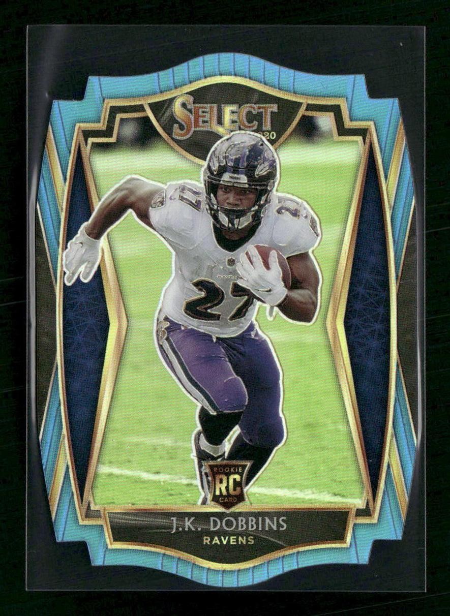 2020 Panini Select #152 J.K. Dobbins Light Blue Prizm Die Cut Ravens Rookie