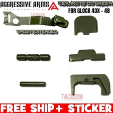 AGGRESSIVE ARMS GREEN SLIDE RELEASE PINS LOCK REAR PLATE MAG CATCH GLOCK 43x 48
