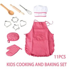 11PCS Kids Cooking Baking Set Apron Chef Hat Mitt Role Play Kitchen Uniform Gift