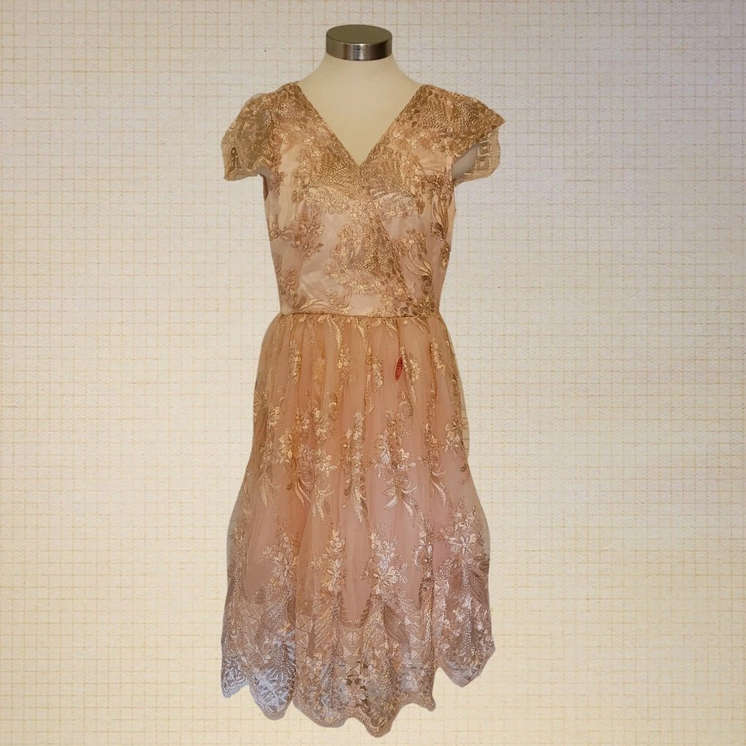 strapless open back dress Petite Peplum Floral Embroidered Lace Bodycon Dress in Pink main image 1
