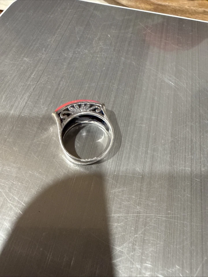 Anillo Coral Genuino Vintage Plata de Ley 925 Talla 7 Foto 3 de 3