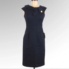 Eliza J New York Navy Blue Gold Brooch Cocktail Party Dress Size 4