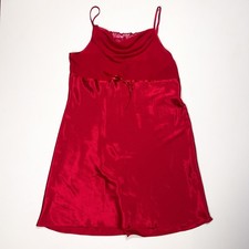 Delicates Vintage Red Slip Dress Lingerie Babydoll Cowl Neck Lace Trim