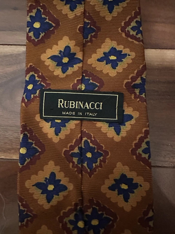 Corbata de seda Rubinacci 4x58 naranja geométrica Foto 4 de 4