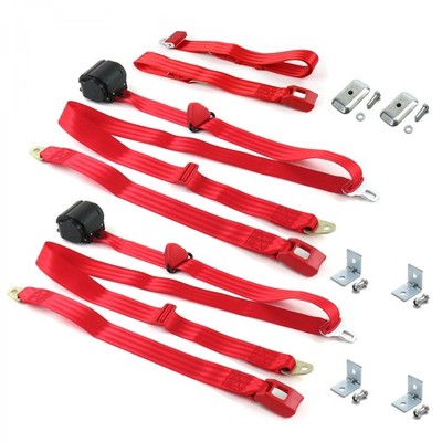 Ford Bronco 1980 - 1996 Standard 3pt Red Bench Seat Kit w/Brackets 3 Belts 