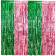 2 Pack Pink and Green Party Decorations Tinsel Foil Fringe Backdrop 3.3  x6.6  ...