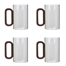 4/6pcs Borosilicate Glass Latte Coffee Mug Tea Cup with Wooden Handle 360ml