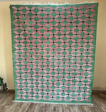 Custom Handwoven Cotton Rug Color Green and Pink Handmade Design Carpet Rug