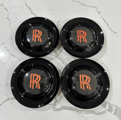 #ad 4 Pc Floating Wheel Center Caps Rolls Royce Black amp; Orange PERFECT $450.00