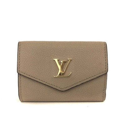 Louis Vuitton Portefeuille Lock Mini Leather Trifold Wallet Beige