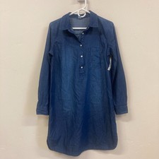 Old Navy Dress Womens Med Blue Chambray Long Sleeve Dark Wash Shirt Cottagecore