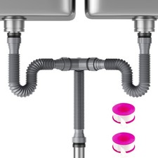 Flexible Expandable P-Trap Kit for Double Kitchen Sink Drain - Fits 1 1/2" or 1
