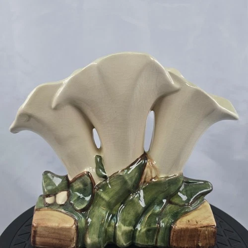 Vintage McCoy Pottery Triple Calla Lily Design Floral Planter Vase