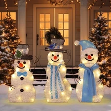3 Pcs Pre Lit Christmas Snowman Yard Decoration Light up Snowman Family Decor...