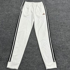 Adidas Track Pants Boys Size L 14/16 White Black Stripe Jogger Athletic Tapered