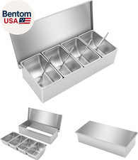 Pizza Topping Station W/4 Pans, Spoons & Lid, Stainless Steel Condiment Seasonin