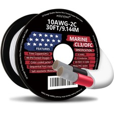 10 Gauge Duplex Wire Tinned Copper Boat Cable, 30ft 10 AWG Standard USA OFC O...