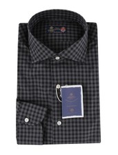 500 Luigi Borrelli Dark Gray Check Cotton Shirt - Slim - LB382610