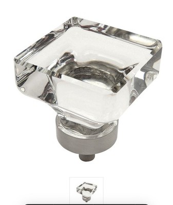 Cosmas Satin Nickel & Clear Glass Square Cabinet Knob #6377SN-C  8PC