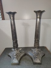 Vintage Bombay Company Silver Plated Pair Candlesticks, Corinthian Columns