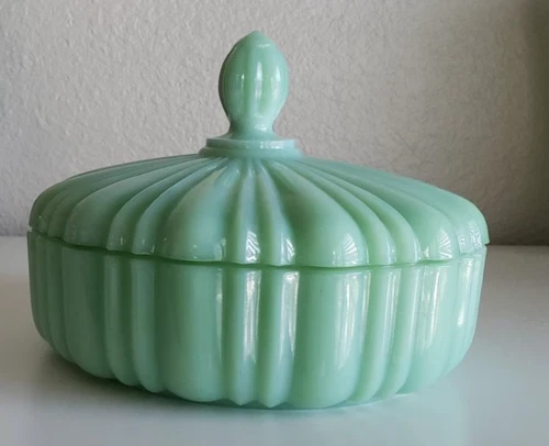 Fire King Anchor Hocking Jadeite Jadite Cafe Covered Candy Dish Jade ite Glass