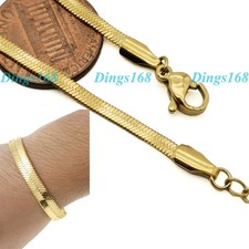 Real 18K Yellow Gold Filled Hypoallergenic 3 mm Herringbone Chain Bracelet B5C A