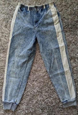 Western Star Jeans Jogger Gr 170 blau Stonewashed weiße Streifen  80s Vintage 