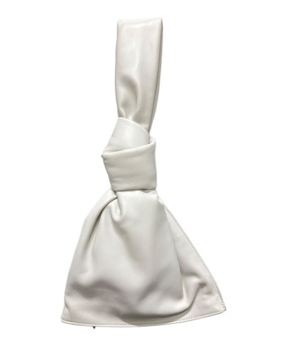 Bottega Veneta The Mini Twist White Leather Top Handle Bag Trapezoid Zip Mini