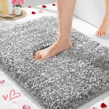 Yimobra Bathroom Rugs Non Slip Washable, 17" x 24", Light Gray and White