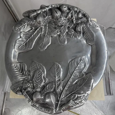 Vintage Large Sand Cast Aluminum Leaf & Fruit Platter 15.5" Heavy Serving Tray - Image 1 of 4